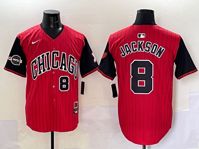 Men 2025 Chicago White Sox #8 Jackson Red Stripe Joint Name Nike MLB Jersey style 37